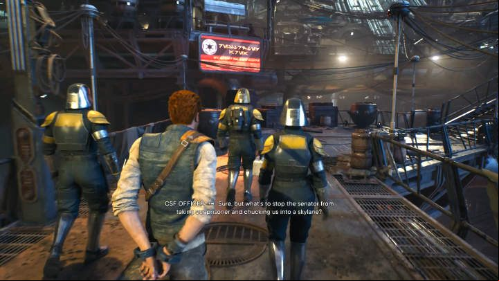 Once the game begins, you will see that Cal Kestis has been brought as a prisoner to the planet Coruscant - Star Wars Jedi Survivor: Coruscant - walkthrough - Walkthorugh - Star Wars Jedi Survivor guide