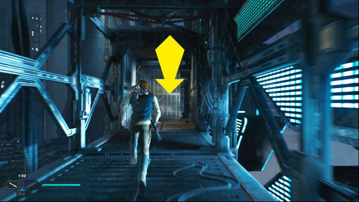 When you reach the place shown in the image above, jump down - Star Wars Jedi Survivor: Coruscant - walkthrough - Walkthorugh - Star Wars Jedi Survivor guide