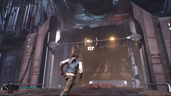 Turn and run in the opposite direction - use the Ascension Cable on the grab point and jump further - Star Wars Jedi Survivor: Coruscant - walkthrough - Walkthorugh - Star Wars Jedi Survivor guide