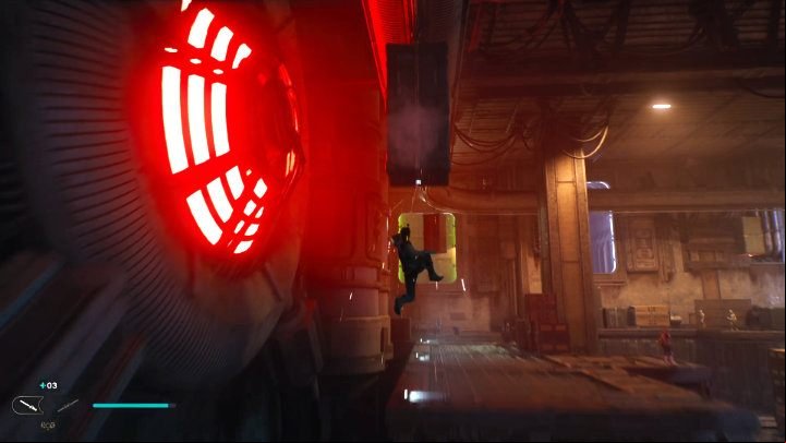 Moving on, grab onto one of the moving containers to jump to the next arena - this time you will face a bigger group of opponents - Star Wars Jedi Survivor: Coruscant - walkthrough - Walkthorugh - Star Wars Jedi Survivor guide