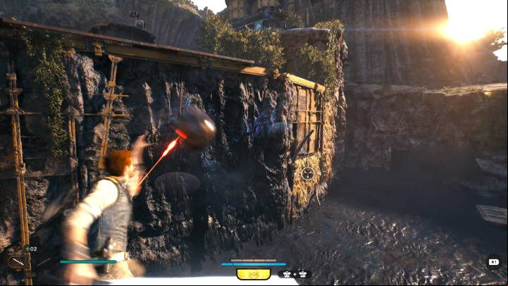 Repeat the above maneuver, but this time lead the charge closer to the dam, then push it toward the wall to cause an explosion and raise the sludge level in the tank - Star Wars Jedi Survivor: Find Greez - Walkthorugh - Star Wars Jedi Survivor guide