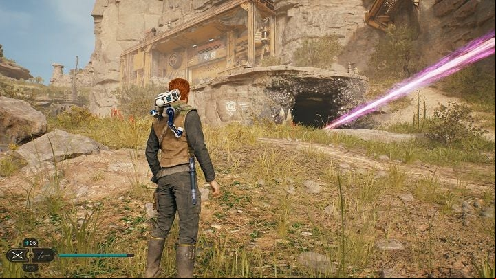 For the next collectible, you need to get inside the cave from which you've brought the laser to destroy the growth in one of the buildings of Rambler's Reach - Jedi Survivor: Hunters Quarry - list of secrets - Koboh - Star Wars Jedi Survivor guide