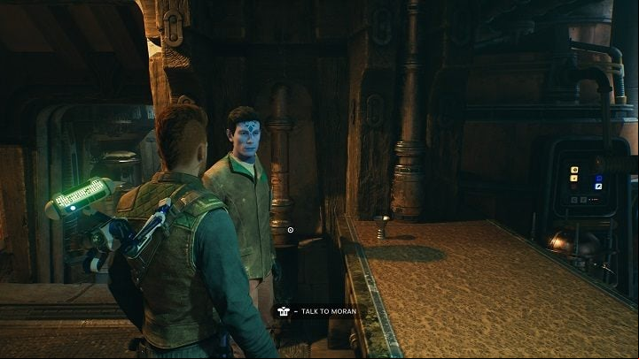 To reach the final collectible area, you need to continue talking to Moran until the door behind him opens - Jedi Survivor: Pyloons Saloon - list of secrets - Koboh - Star Wars Jedi Survivor guide