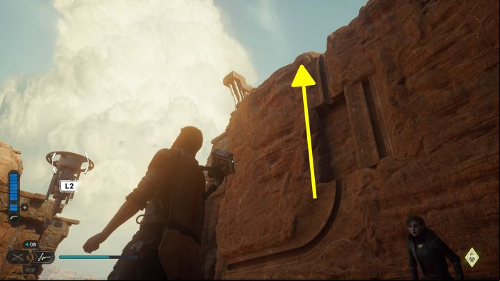 If you were fast enough, right after landing you can Force Push the second sphere which will travel to the very top of the ruins and "disappear" from this place - Jedi Survivor: Path of Conviction (Jedha) - puzzles - Puzzles - Star Wars Jedi Survivor guide