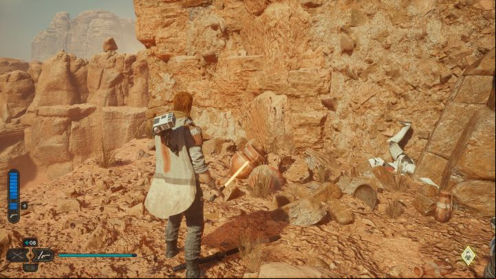 You can easily find this one right after entering the ruins and reaching a side shelf - Jedi Survivor: Path of Persistence on Jedha - list of secrets - Jedha - Star Wars Jedi Survivor guide