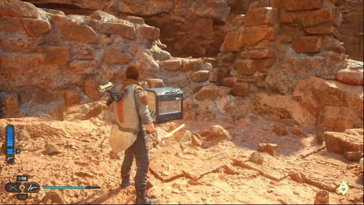 After finding the previous secret, climb up to the ledge with stormtroopers and a rope - Jedi Survivor: Path of Restoration on Jedha - list of secrets - Jedha - Star Wars Jedi Survivor guide