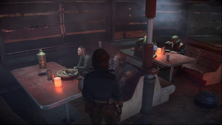 Danka will be waiting for you at the restaurant in the town center - Star Wars Outlaws: New Tricks - walkthrough - Toshara - Star Wars Outlaws Guide