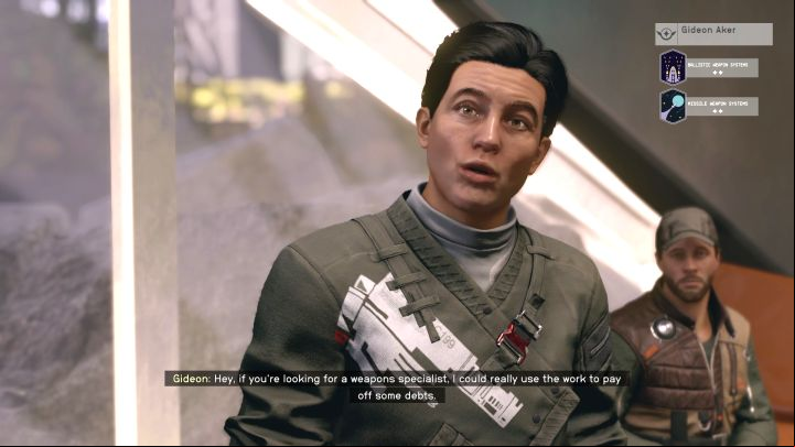 Gideon Aker is in Viewport in New Atlantis - Starfield: How to recruit crew ? - Character development and team - Starfield Guide