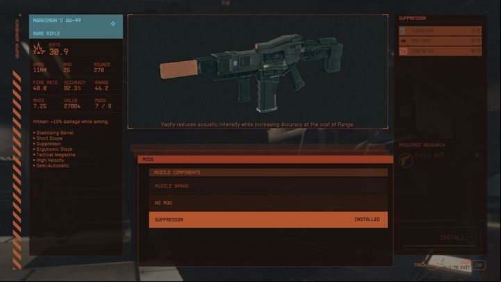As can be expected, the main use of a suppressor is to muffle shots fired from your weapon of choice - Starfield: How to attach a suppressor? - Equipment - Starfield Guide