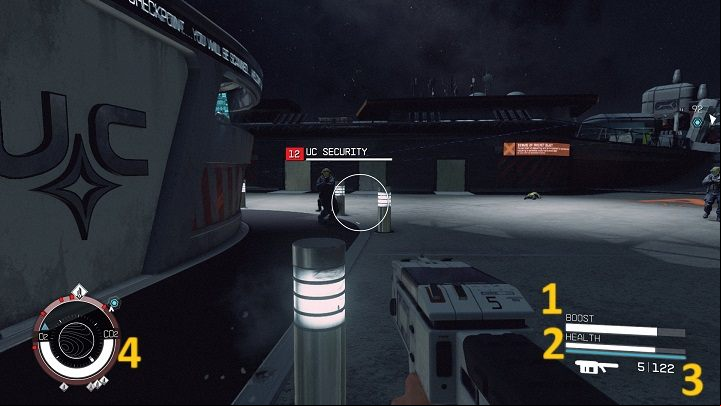 When exploring a planet, parts of the interface are located in the lower-left and lower-right corner of the screen - Starfield: HUD - Basics - Starfield Guide