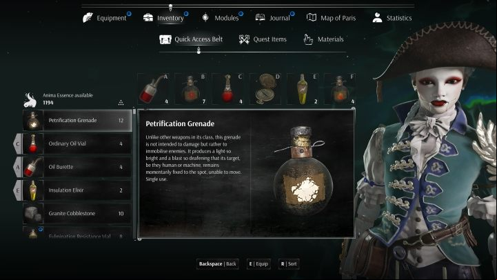 Another thing you may come across in the Inventory menu is the all-important Quick Access Belt - Steelrising: Equipment - upgrading and management - Basics - Steelrising Guide, Walkthrough