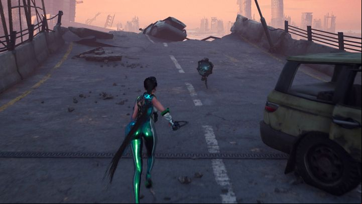 Go in the opposite direction to the mission objective and you will find the robot on the over - Stellar Blade: Tumbler Expansion Modules map - Secrets and Collectibles - Stellar Blade Guide