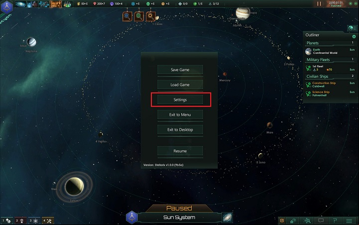 Here, access Settings - How to set foundations for the empire in Stellaris? - A good start in Stellaris - Stellaris Guide