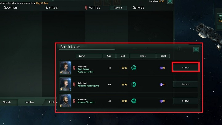 This will be supplemented by another window, where you can see all of the irals that can take command over the unit - How to set foundations for the empire in Stellaris? - A good start in Stellaris - Stellaris Guide