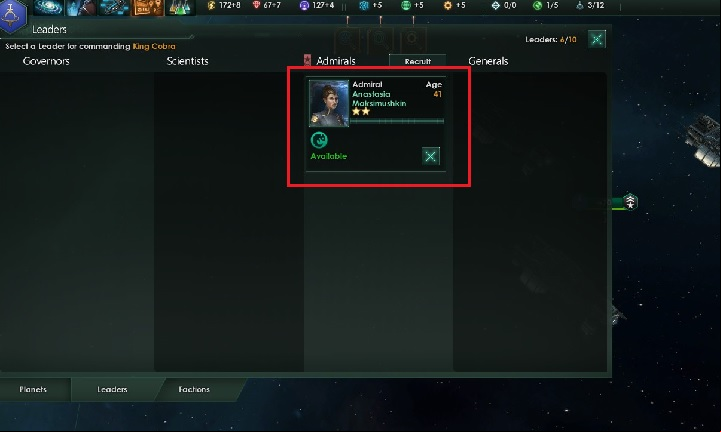 The commander that you select will be available in the main in his column - How to set foundations for the empire in Stellaris? - A good start in Stellaris - Stellaris Guide