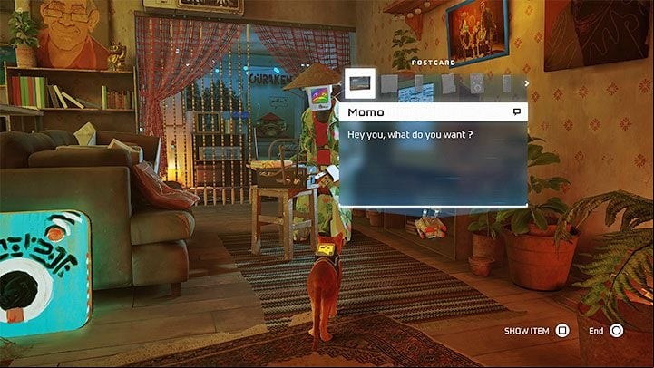 There is an additional mechanic you can use whenever you encounter friendly robots in the game world - you can open your inventory and show them your items - Stray: Beginners guide - Basics - Stray Guide, Walkthrough