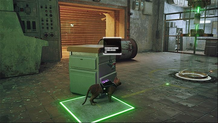 The battery is stored in the central part of the room and you can't grab it straight away - Stray: The battery puzzle in the factory - Midtown - Puzzles - Stray Guide, Walkthrough