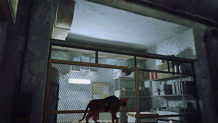With the robot, you have to reach the fenced-off side storeroom - Stray: The battery puzzle in the factory - Midtown - Puzzles - Stray Guide, Walkthrough