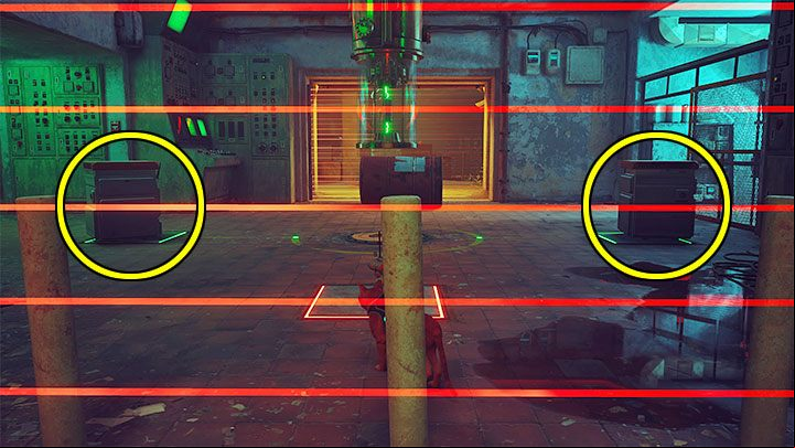 Now you have to place the 2 robots on the outer buttons, as pictured in the attached screenshot - Stray: The battery puzzle in the factory - Midtown - Puzzles - Stray Guide, Walkthrough
