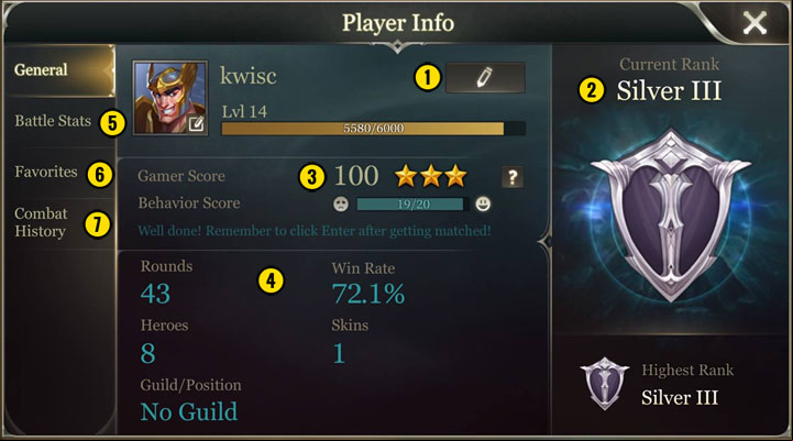 Here you can find details of your and outcome of matches - Game menu in Arena in Valor - Game Guide - Strike of Kings Game Guide