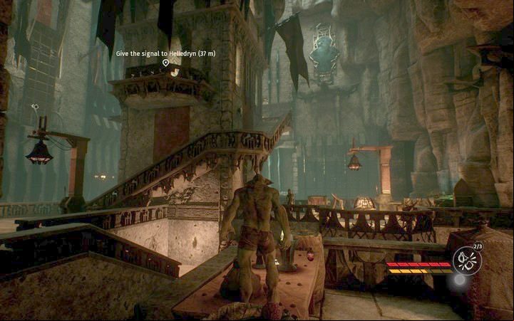 Follow the stairs to the balcony and give the signal to Helledryn - Escape from The Prison | Mission 5 - Caught in the Trap - Mission 5 - Caught in the Trap - Styx: Shards of Darkness Game Guide