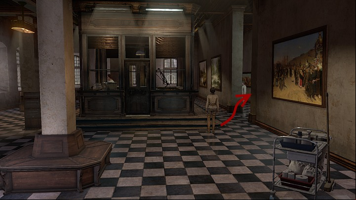 Once youve turned up on the ground floor, approach the front office - Leave the sick ward and find Dr. Zamiatin | Chapter one | Walkthrough - Chapter one - Syberia 3 Game Guide