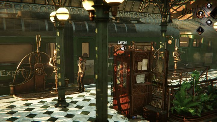 Investigate the phone booth between train cars 1 and 2 - Syberia The World Before: Central train station - walkthrough - Walkthrough - Syberia The World Before Guide