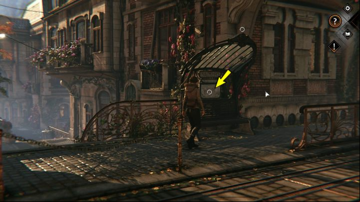 Return to the upper level of the flower district and enter the main street - Syberia The World Before: Vaghen - flower district, autumn 2005 part 1 - walkthrough - Walkthrough - Syberia The World Before Guide