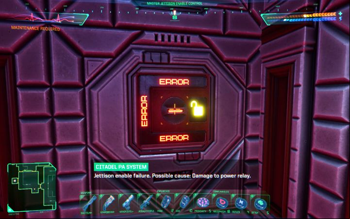 You must first reach Executive level and start working towards unlocking the Master Jettison Enable Control - System Shock Remake: Repairing the Subsystem Relay 428 - puzzle description - Puzzles - System Shock Remake Guide