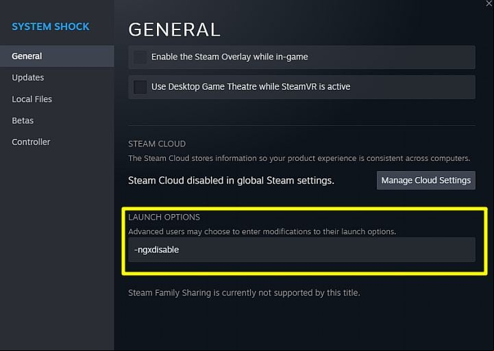 In the General Settings window, go to the Launch Options section - System Shock Remake: Game wont start and black screen - Appendix - System Shock Remake Guide