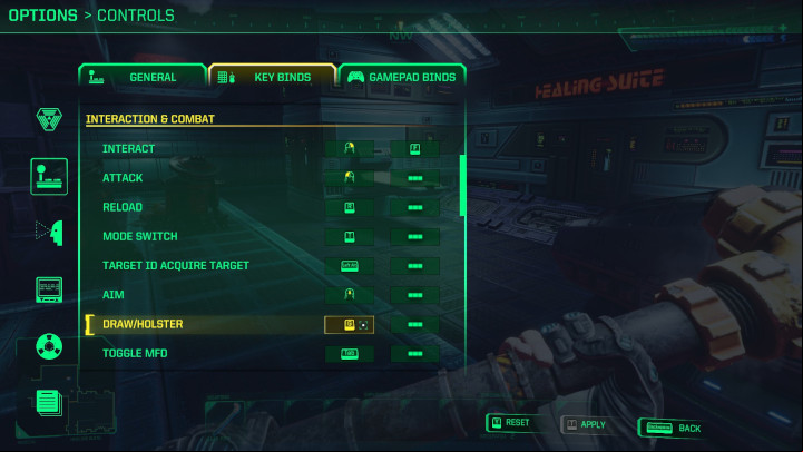 Finally, to save and confirm your new settings using the Apply button in the lower right corner of the screen - System Shock Remake: How to holster a weapon? - FAQ - System Shock Remake Guide