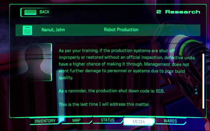After opening the text, find the code to the door - it is random (in our example it was 816) - System Shock Remake: What is the code for Robot Maintenance doors? - FAQ - System Shock Remake Guide