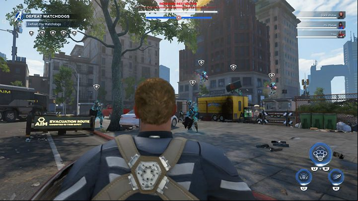 Gun turrets placed on the roofs of cars and on the streets are your priority - Marvels Avengers: Mayhem over Manhattan, walkthrough - Eastern seaboard - Marvels Avengers Guide