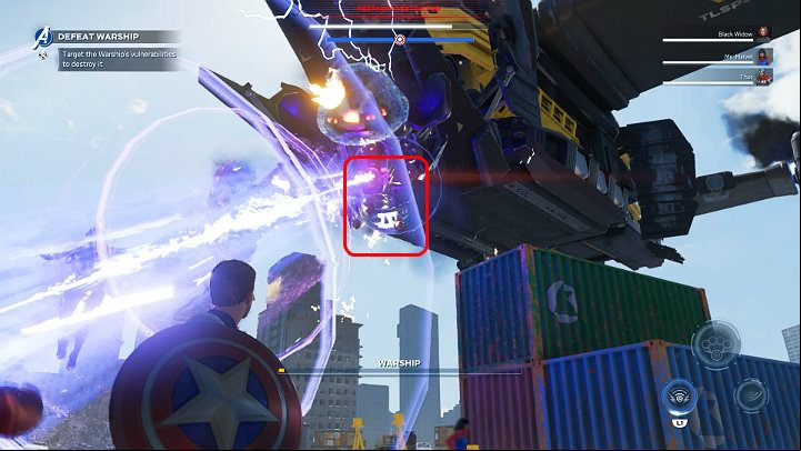 Notice the third generator underneath the Warship - Marvels Avengers: Mayhem over Manhattan, walkthrough - Eastern seaboard - Marvels Avengers Guide