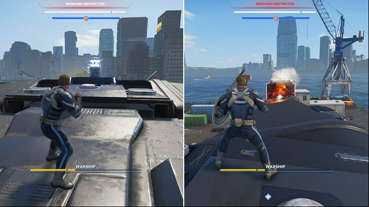 The second generator is at the front of the ship - it will expose more vents on the side engines - Marvels Avengers: Warship boss - how to beat? Walkthrough - Bosses - Marvels Avengers Guide
