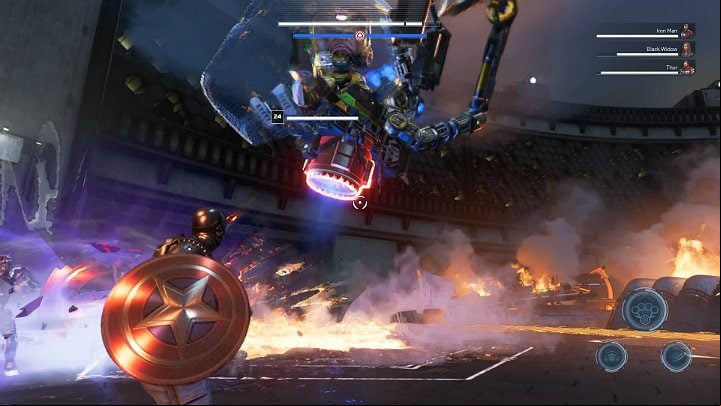 After some time, MODOK will fly up again - Marvels Avengers: MODOK boss - how to beat? Walkthrough - Bosses - Marvels Avengers Guide