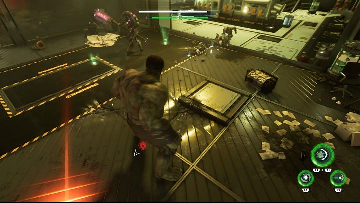 On the top floor, you will have to defeat several opponents defending access to the main door leading to the lab - Marvels Avengers: To find Olympia, walkthrough - Pacific Northwest - Marvels Avengers Guide