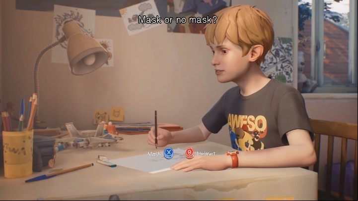 The first thing that you have to do is to create your superhero costume by choosing a few elements - Chris room - The Awesome Adventures of Captain Spirit Walkthrough - Walkthrough - The Awesome Adventures of Captain Spirit Game Guide