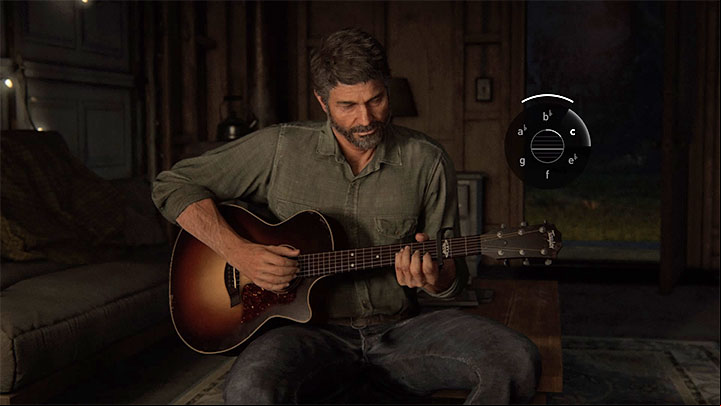 The guitar as an interactive instrument appears in the Prologue stage and then Joel will play it for a short while - The Last of Us 2: When is playing a guitar available? - Campaign and exploration - The Last of Us 2 Guide