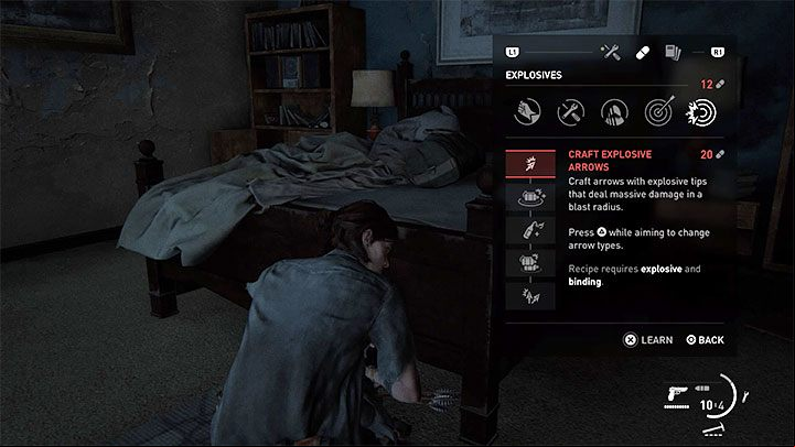 In the later part of the game, you can unlock the option of producing explosive arrows - you will need an explosives training manual - The Last of Us 2: How to obtain bow? - Combat - The Last of Us 2 Guide