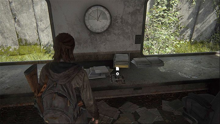 The document is on the table, under the clock - The Last of Us 2: The Gate - collectibles, artefacts, coins - Seattle Day 1 - Ellie - The Last of Us 2 Guide