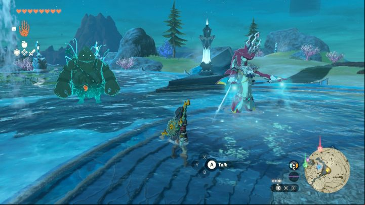 After talking with Yona and removing the strange substance from the statue, head to Mipha Court near Ploymus Mountain and talk to Sidon - Zelda TotK: Sidon of the Zora - Walkthrough - Zelda Tears of the Kingdom Guide