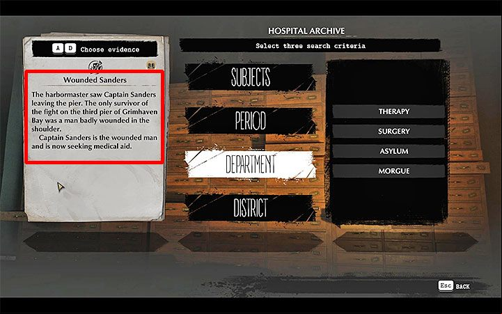 The first step is to choose the correct position from the collected evidence - How to use archives in The Sinking City? - FAQ - The Sinking City Guide