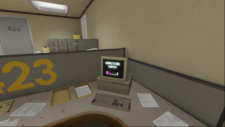 Upon the next playthrough, employee 423's PC will boot up - Stanley Parable Ultra Deluxe: Left door - list of all endings - All endings - Stanley Parable Ultra Deluxe Guide