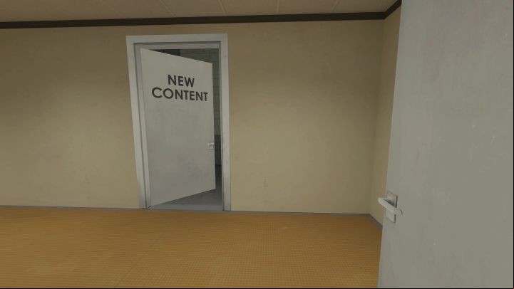 You'll recognize it by the "New Content" bit and the fact that they are left slightly ajar - Stanley Parable Ultra Deluxe: New content - All endings - Stanley Parable Ultra Deluxe Guide