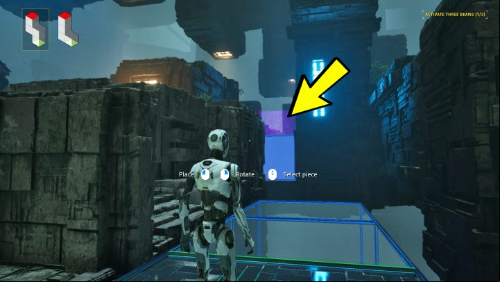After arranging the blocks, turn left and you will see the entrance to the puzzle in the distance - Talos Principle 2: All puzzles in Megastructure Act 2 - Act 2 - Talos Principle 2 Guide