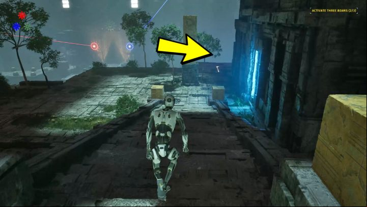 After activating the blue laser beam, leave the puzzle and return through the golden gates - Talos Principle 2: All puzzles in Megastructure Act 2 - Act 2 - Talos Principle 2 Guide