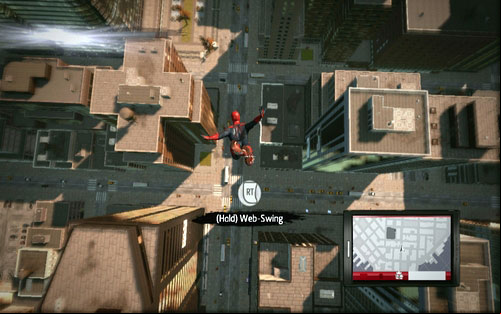 Right before Peter hits the ground, press and hold down RT - Chapter 01 - Oscorp Is Your Friend - Walkthrough - The Amazing Spider-Man - Game Guide and Walkthrough