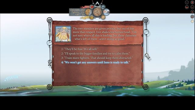 The second decision you will have to take along your path to Fiskivik will concern commotion in the caravan, caused by recent events - Road to Fiskivik | Chapter 12 - Chapter 12 - The Banner Saga 2 Game Guide