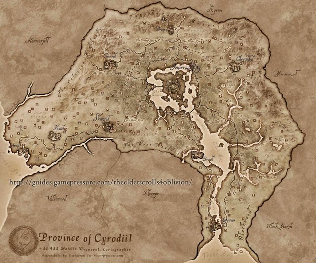 Oblivion World Map - Oblivion: Map of Cyrodiil - Province of Cyrodiil - The Elder Scrolls IV: Oblivion Game Guide & Walkthrough
